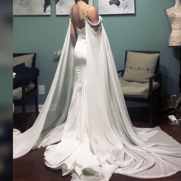 White pageant evening gown or unique wedding dress or reception dress - Picture 2 of 5